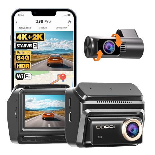 Image of DDPAI 4K Dash Cam Front and Rear, STARVIS 2 IMX678, Built-in 64G eMMC Dual HDR Car Camera, WiFi Dash Camera for Cars with GPS,AI ISP Night Vision 2.0,3 inch IPS,ADAS,24H Parking Mode,Support 512GB,Z90 Pro
