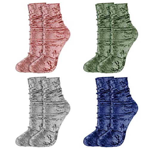Bencailor 4 Pairs Artificial Velvet Socks Handmade Women's Socks Luxurious Socks Winter Solid Sock For Women Girls (Orange, Green, Silver, Blue) #TOP20