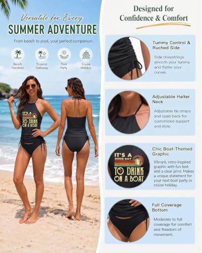 Image of Womens Two-Piece Tankini Set Cow Skull with Leopard Print Sets Swimwear Tankini Top Sets Swimwear