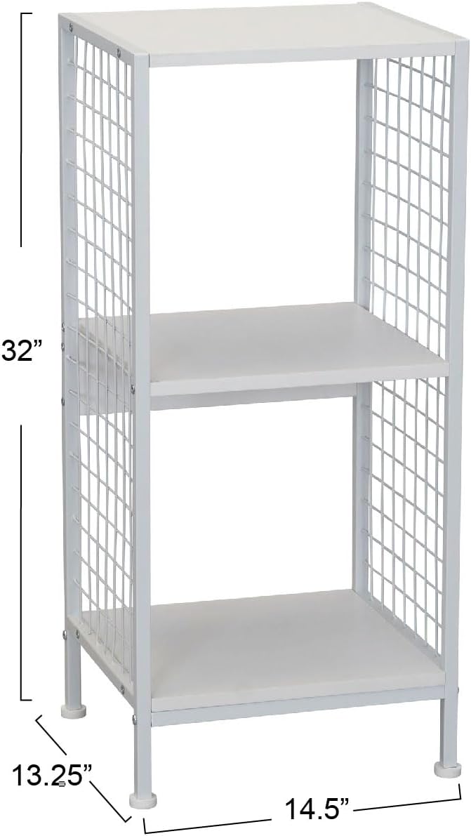 Household Essentials Trellis Open Storage Bookshelf with 2 Cube Compartments Scandinavian White and White Metal