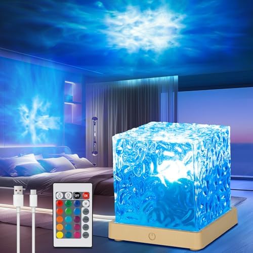 Ocean Lamp, Sternenhimmel Projektor Kinde, 16 RGB Polarlicht Lampe, USB Wiederaufladbar Nordlicht Projektor, Aurora Light mit Fernbedienung, Wasserwellen Lampe für Zimmer Deko, Kin