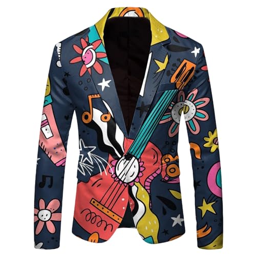 2026 Chaqueta de Traje Hombre Carnaval Divertido 3D Estampado Chaqueta de Traje Casual, azul, 3XL