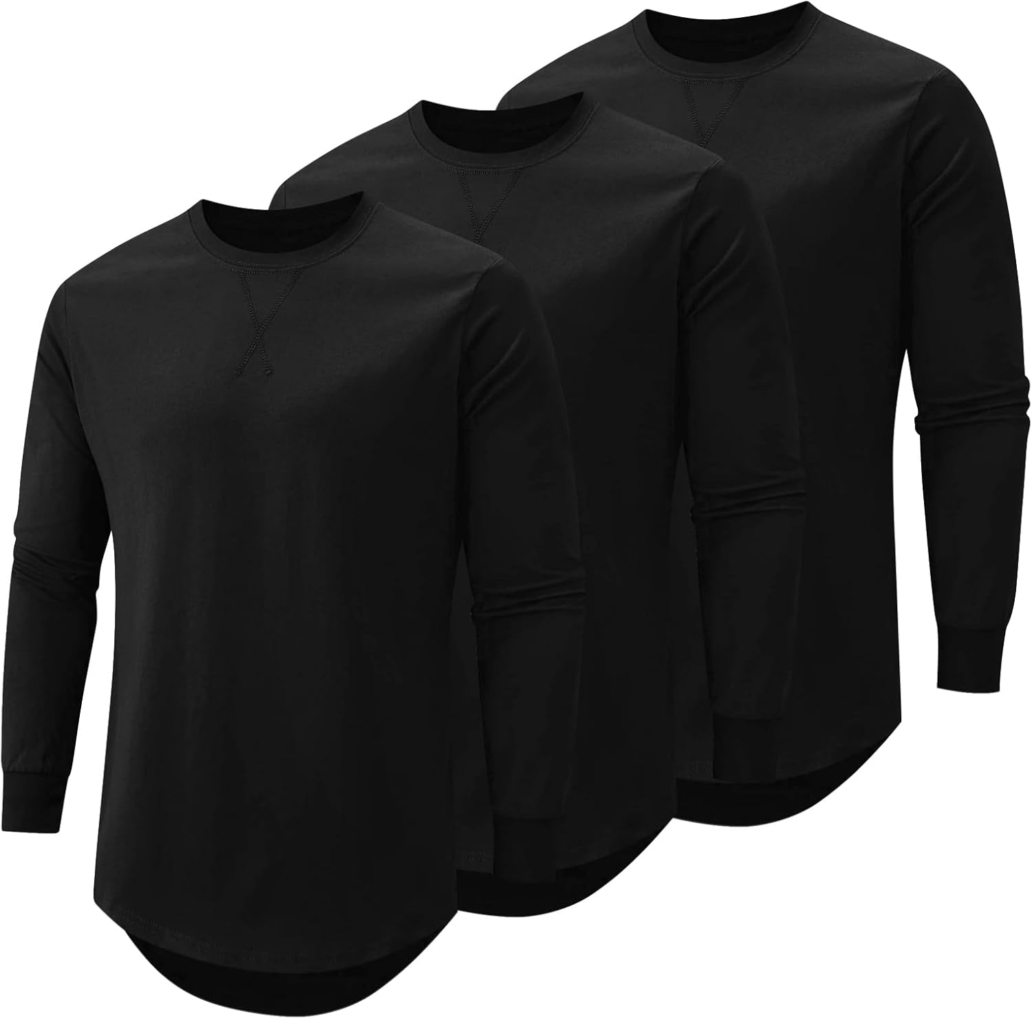 Mens T Shirts Casual Hipster Hip Hop Longline Crewneck Tee Shirts - Image 2