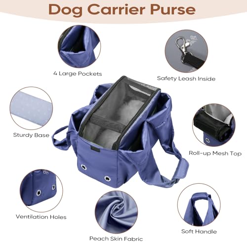 Dog Purse Carrier for Small Dogs, Cats, and Puppies – Soft-Sided Travel Pet Tote Bag with 4 Large Pockets, Foldable, Lightweight, Fits Pets up to 15 lbs, for Travel, Outings (Dark Blue) by Gisaryc - Used condition - Image 3