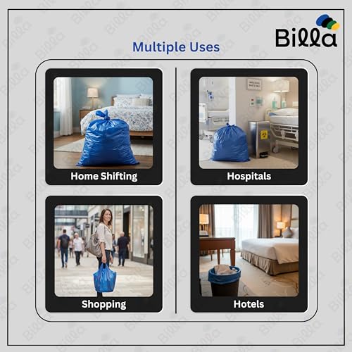 Image of BILLA 5 Jumbo Garbage Bags 30x40 Inch | Heavy-Duty 120 Micron | Large Blue Plastic Carry Bags for Packing & Storage | Big Polythene Dustbin Covers for Home Shifting | Jumbo Trash Bags |5 Pieces