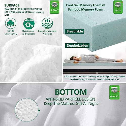 Tekamon 3 Inch Mattress Topper Queen,Memory Foam Cooling Mattress Pad Cover For Back Pain,Bed Topper With Removable Bamboo Cover,Soft & Breathable,Certipur-Us Certified #TOP5