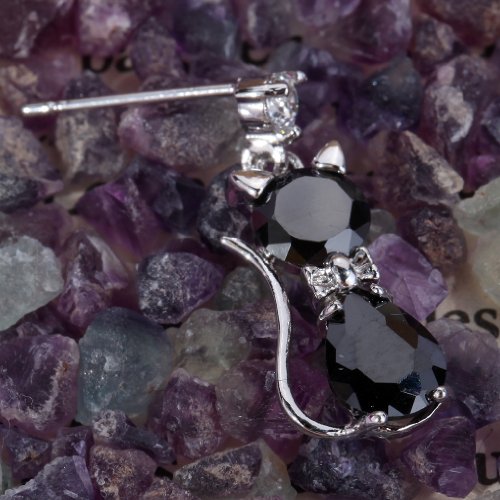 Yazilind Dazzling Silver Plated Cute Cat Cubic Zirconia CZ Flawless Post Dangle Earrings3