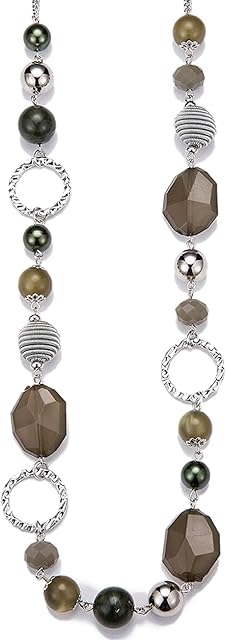 BULINLIN Long Beaded Silver Necklace for Her Crystal Bead Sweater Chain Fashion Jewelry Necklace Birthday Gifts for Women Mum