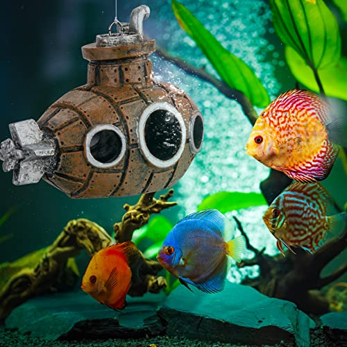 Floating Fish Tank Decoration, Little Cute Retro Submarine Aquarium Decoration With Two Float Balls , Resinous Fish Tank Accessorie, Safe Fish Toy For Betta Cichlid Goldfish Shrimps Hermit Crabs #TOP6