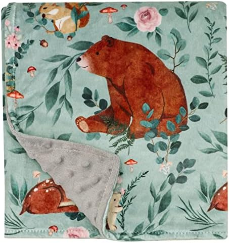 Personalized Baby Blanket With Name - Woodland Forest Animals, 30'' X 40'' Soft Fleece, Custom Gift