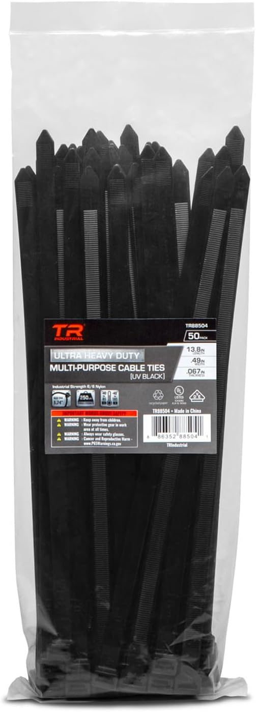TR Industrial TR88504 Cable Ties, Black, 13.8"