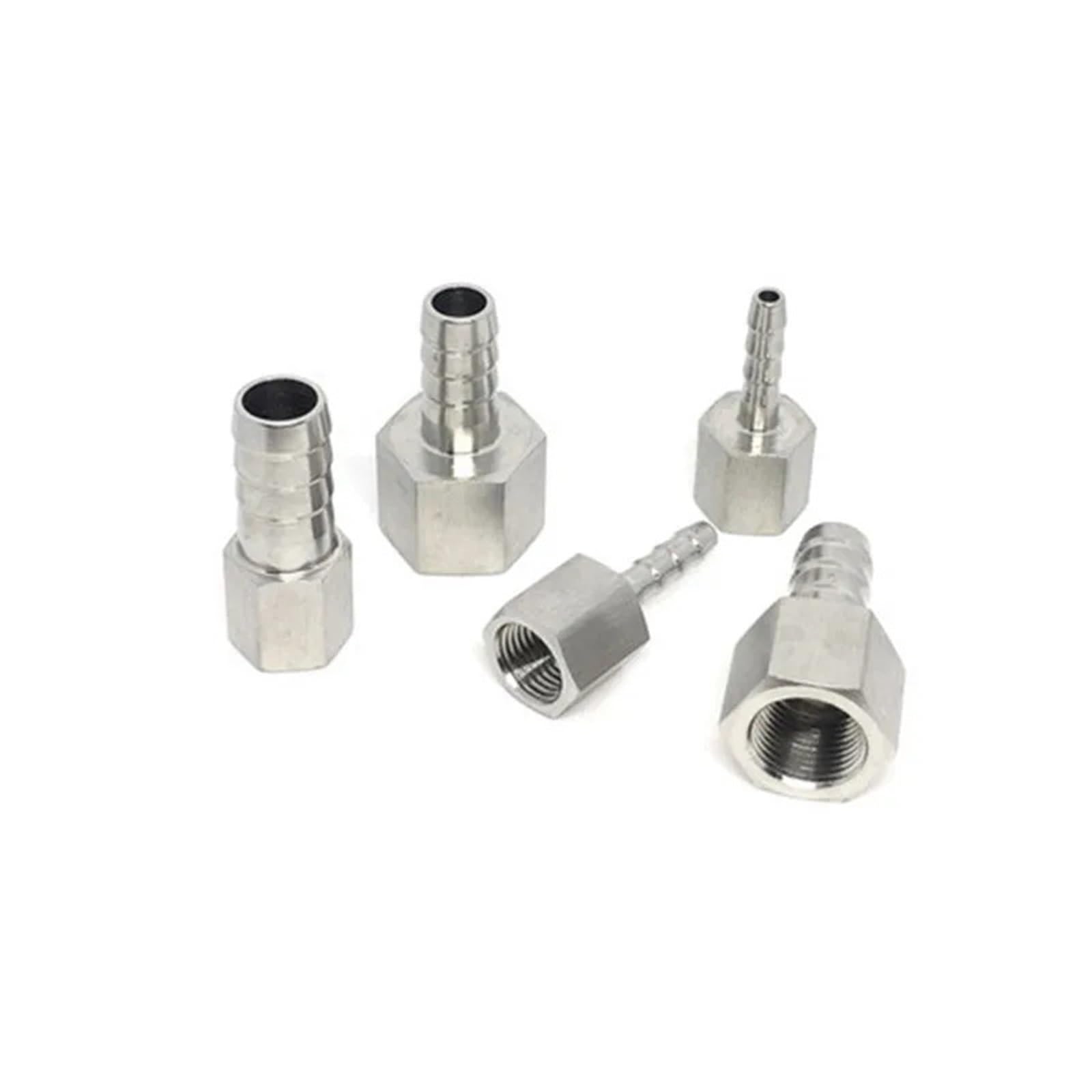 Stainless Steel Pipe Fittings 304 BSP Female Thread X Barb Hose Tail Reducer Pagoda Joint Coupling Connector(8mm Tube,1/4")