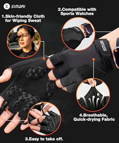 SIMARI Gel Pad Cycling Gloves with Cushion/Grip/Breathable, Workout Bike Gloves for Men Women Biking, Mountain Biking, Fitness, Gym Exercise, Weight Lifting Training, Yoga, Pilates (Black, M) - Thumbnail 4