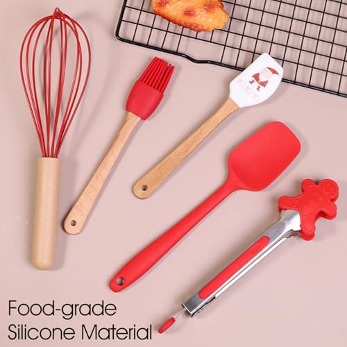 Miniatura 5 de Juego De 5 Piezas De Suministros Para Hornear Navideños, Espátula Navideña Temática De Grado Alimenticio Con Cepillo Para Batir Y Pinzas, Lindo Juego De Herramientas Para Hornear Para Cocinar, Saltea