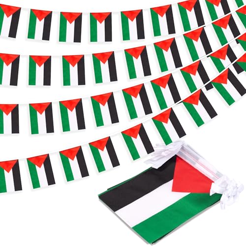 Image of Palestine String Flag Pennant Banner, Small Mini Palestinian Flags Bunting Banner, National Country Decoration for School, Party, Sports Events, Patriotic Festival, 33 Feet 30 Flags