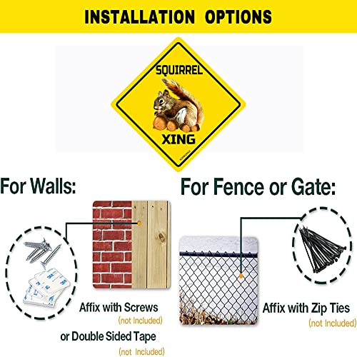 Image of SQUIRREL Xing Crossing Sign Funny Novelty Metal Tin Sign for Bar Club Country Home Coffee Shop Indoor& Outdoor Decor Yellow Street Sign 12X12inch