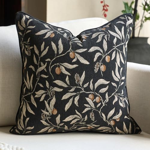 Image of Alerfa Black Floral Throw Pillow Cover 20 x 20 Inch Sqaure Luxury Decorative Pillow Cover for Couch Living Room Bedroom