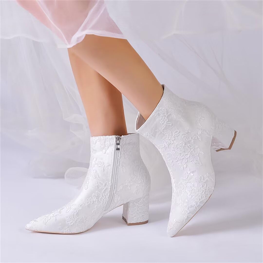 Lace Wedding Boots for Bride Block Heel Bridal Ankle Booties Wedding Heels Bride Shoes - Image 2