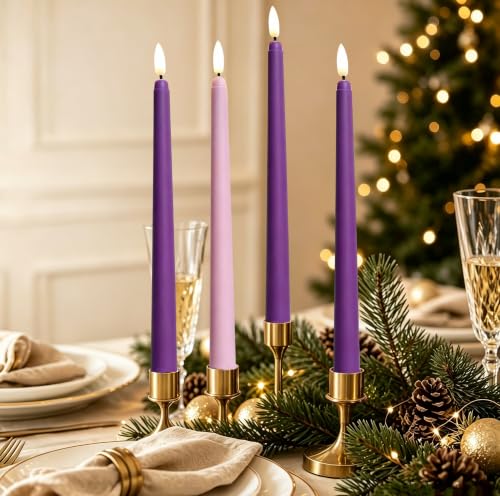 Image of Advent Christmas Flameless Taper Candles with Remote Set of 4