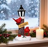 Red Cardinal Garden Decor Gifts for Mom, Decorations Figurine with Light Up Lamp Post：Cardinal Lantern Red Ornaments for Indoor Outdoor Holiday Christmas Table Decor & Festive Figurines