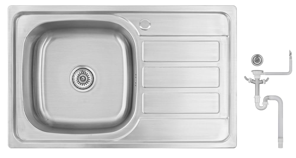80x50 Küchenspüle Edelstahl 304,1 Becken,eckig,Spülbecken Abtropffläche rechts
