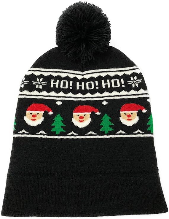 Christmas Hat - Unisex Knit Beanie with Pom Pom, Santa Claus Pattern, Holiday Winter Christmas Hat Knit Cap - Image 4