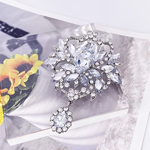 Image of LAXPICOL Wedding Bridal Big Brown Crystal Rhinestone Bouquet Brooch Pin for Women Golden Tone