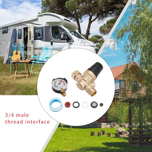 Frezon RV Water Pressure Regulator Fit For RV Camper,Brass Lead-Free Adjustable Camper Water Pressure Regulator with 0-160 PSI Gauge Reducer Valve W/Filter & Adjustable Handle
