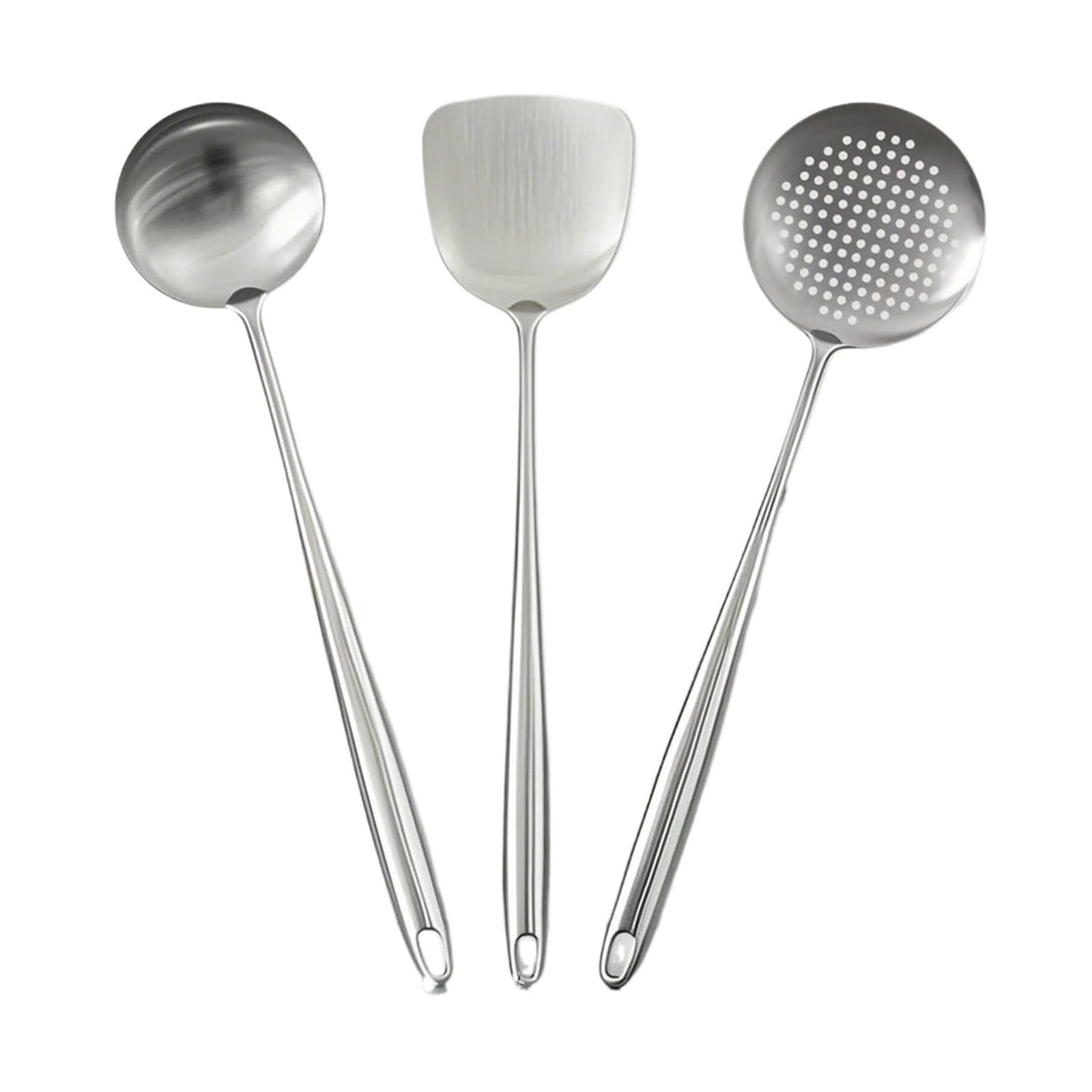 Generico Spatola for Wok in Acciaio Inossidabile 316, Utensili da Cucina in Metallo, Cucchiaio Forato, mestolo, Set di, Accessori(3PCS Set A)