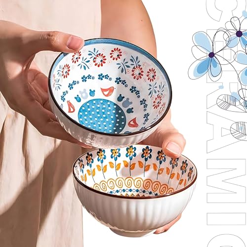 Image of Colorful Ceramic bowls, Multipurpose Premium Serving Bowls Set for Rice, Dal, Fruits, Salad cereal, fruit, ice-cream or snack Porcelain Bowl for Kitchen decor Gift Set (multicolor, PACK OF 2)