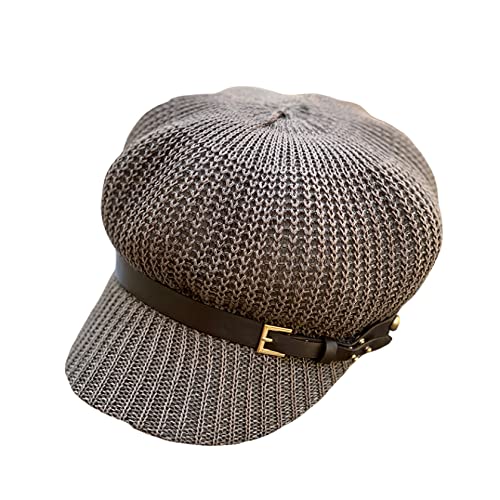 Newsboy Cap Summer Women Knit Mesh Breathable Baker Boy Painter Hat Adjustable Belt Pure Color Shade Beret Hat Blue #TOP2