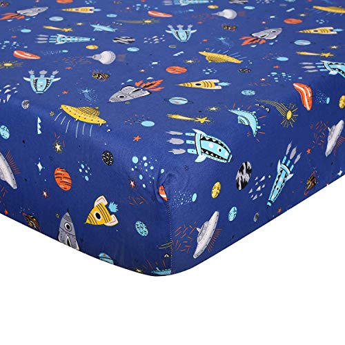 JISEN Drap-housse pour berceau 100 % coton, drap de berceau standard pour enfant de 60 x 120 cm à 70 x 132 cm, bleu sidéral Cover