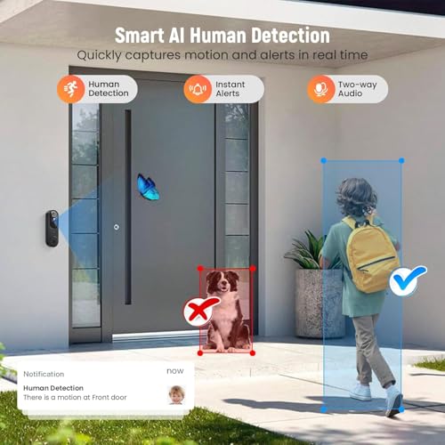 Image of Suicune Wireless Smart Video Doorbell Camera with Chime, 2-Way Talk, Night Vision, Cloud Storage, Battery Powered Video Doorbells, 2.4GHz Wi-Fi Compatible