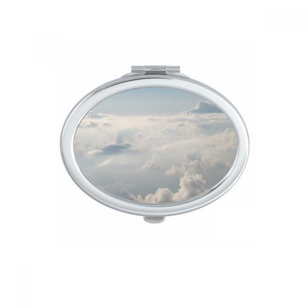 Miroir compact ovale petit miroir de poche portable et mignon motif ciel multicolore