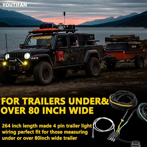 22FT 4 Pin 5 Wire Trailer Wiring Harness,Trailer Light Kit Heavy Duty Pure Copper Connectors with Nylon Mesh Protection for Rewiring of Taillights,Brake Lights and Turn Signals on Trailers RVs Boats - Thumbnail 2