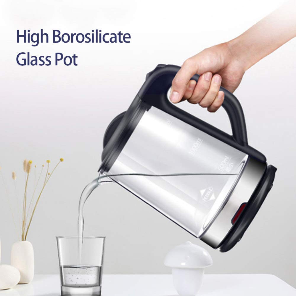 Bollitore Elettrico in Vetro, Ecologico, indicatore LED, spegnimento Automatico e Protezione Anti-Secco, 1,7 Litri, Potenza di Riscaldamento 1800 Watt