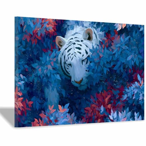 Toile animaux jungle tigres blancs decoration appartement cadre bois