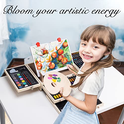 Art Supplies, 108-Piece Wooden Art Set Crafts Kit With Drawing Easel, Deluxe Kids Art Set, Oil Pastels, Colored Pencils, Watercolor Cakes, Creative Gift For Kids, Teens, Beginners Girls Boys #TOP4