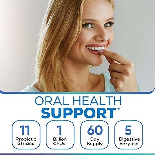 Oral Probiotics For Bad Breath Support, Oral Health Maintenance & Fresh Breath Aid - 11 Probiotic Strains, Digestive Enzymes - Supportive Oral Probiotics - Includes Tongue Scraper - 2 Month Supply #TOP2