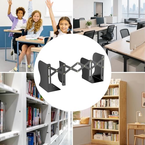 Brysalis Buchstützen Metall, Bücherstützen Erweiterbare, Bücherhalter für Regal, Buchständer Regal, Verstellbare Buchstützen für Bücherregal, Küche, Büro, Schule und Bibliothek(50cm, Schwarz)