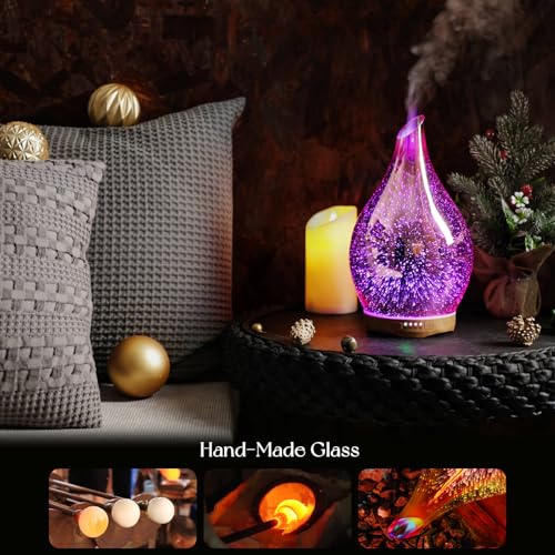 Porseme 280ml Essential Oil Diffuser, 3D Glass Aromatherapy Diffusor, Ultrasonic Cool Mist BPA Free Aroma Humidifier with Timer and Color Changing Function, Waterless Shut-Off for Home Office Room — view 5