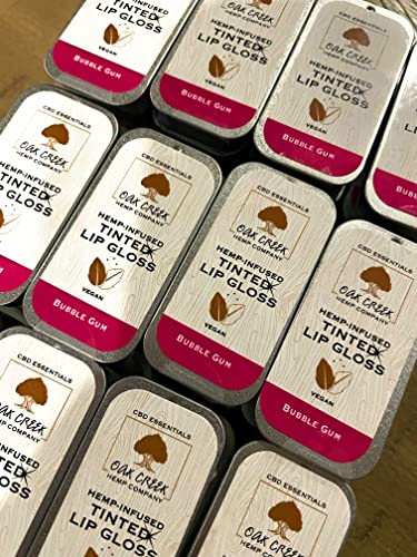 Oak Creek Hemp Company - Vegan Lip Gloss (Hemp Seed Oil) - Bubblegum || With Natural Sun Protection || 0.25Oz Tin #TOP7