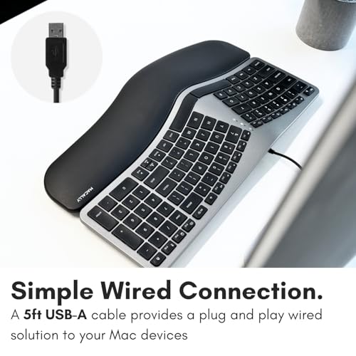 Macally Wired Ergonomic Keyboard for Mac - Compatible Backlit Apple Keyboard with Wrist Rest (Curved for Comfort) for MacBook Pro/Air, iMac, Mac mini