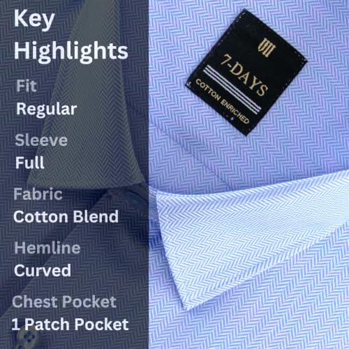Image of 7-DAYS Premium Men's Formal Shirts - Cotton Rich, Textured Self-Design, Full Sleeve, Regular Fit, Wrinkle Resistant, with Pocket - Perfect for Office