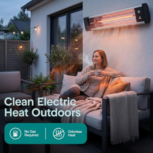 Image of SereneLife Infrared Patio Heater, 1500W, IP65 Approved, Odorless, Wall-Mounted Heater with Remote, Indoor /Outdoor for Patio, Restaurant, Backyard, Garage, Decks