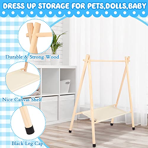 Queekay Kids Clothing Rack Kids Garment Rack 31.5" L X 13.8" W X 31.5" H For Pets Dolls Baby Dress Up Storage Wooden Clothes Organizer With Storage Shelf Hanger Rack Beige Large #TOP3