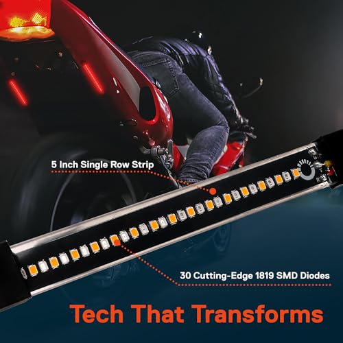 Image of TRUE MODS 2pc 5 inch Rear LED Motorcycle Red Running Brake & Amber Turn Signal Tail Light Strip Kit for License Plate [Waterproof] Universal Self Adhesive Surface Mount Flexible Rear Lamp for Bike ATV UTV