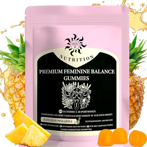 Feminine Balance Gummi Frauen Balance Gummies für das feminine Wohlbefinden Premium Ananas Gummis für pH-Wert Gesundheit Vaginale Probiotika & Immununterstützung Vegan Glutenfrei 60 Gummis