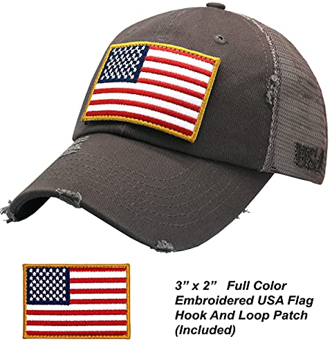 Image of Antourage American Flag Unconstructed Unisex Mesh Snapback Baseball Hat Cap for Men and Women +2 Patriotic Patches Included