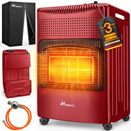 TRESKO 4200 Watt Gasheizung inkl. Gasdruckregler Gasschlauch + Abdeckung | Gasheizer Gasofen...